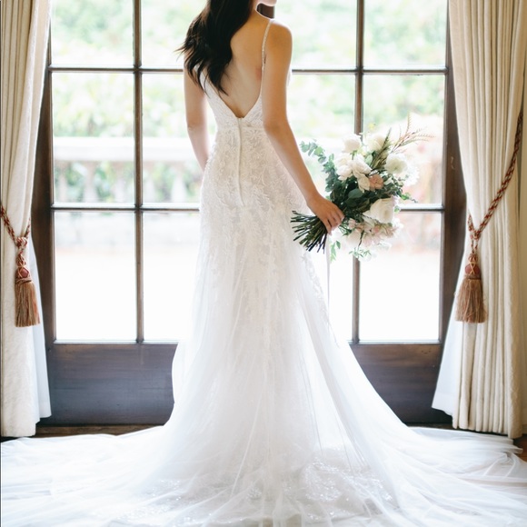 Wedding Bridal Dress Sweetheart Deep V Train - Picture 7 of 11